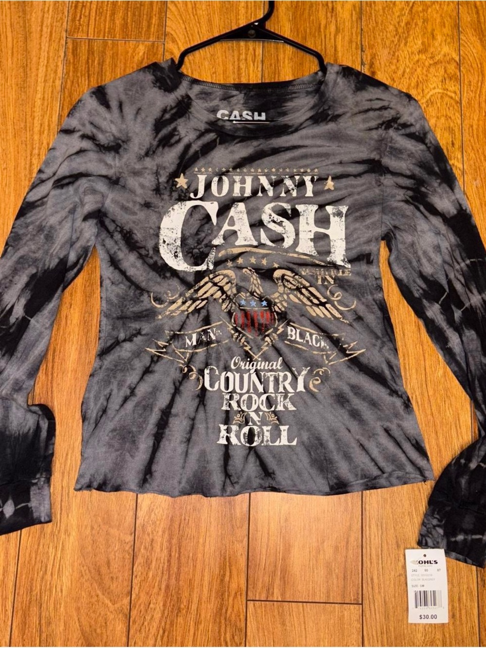 NWT Johnny Cash black tie-dye long sleeve shirt